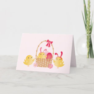 Girly Happy Easter Chicks Pink Card