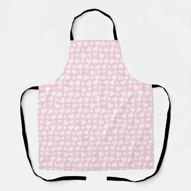 Girly Heart Pattern Pink White Apron (Front)