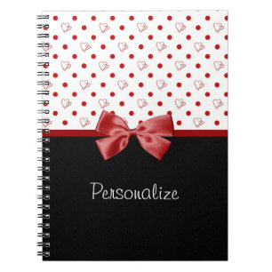 Girly Hearts and Polka Dots With Name Spiral Notebook