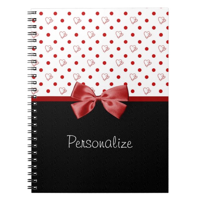 Girly Hearts and Polka Dots With Name Spiral Notebook (Front)