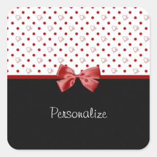 Girly Hearts and Polka Dots With Name Square Sticker