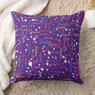 Girly Hearts and Stars (both sides) Magical Purple Cushion