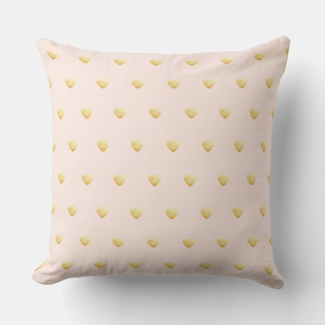 Girly Hearts Blush Pink Gold Cushion (Front)
