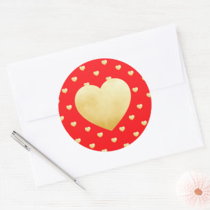 Girly Hearts Gold Faux Foil Red Pattern Classic Round Sticker