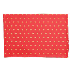 Girly Hearts Gold Faux Foil Red Pattern Pillowcase