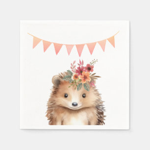 Girly hedgehog, kids birthday  napkin