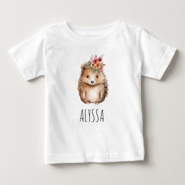 Girly Hedgehog Personalised Baby T-Shirt (Front)