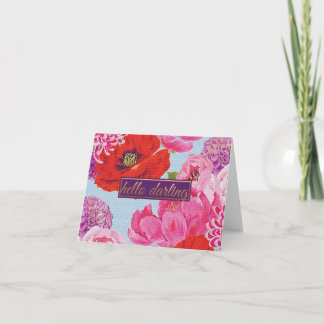 Girly Hello Darling Floral Note Card