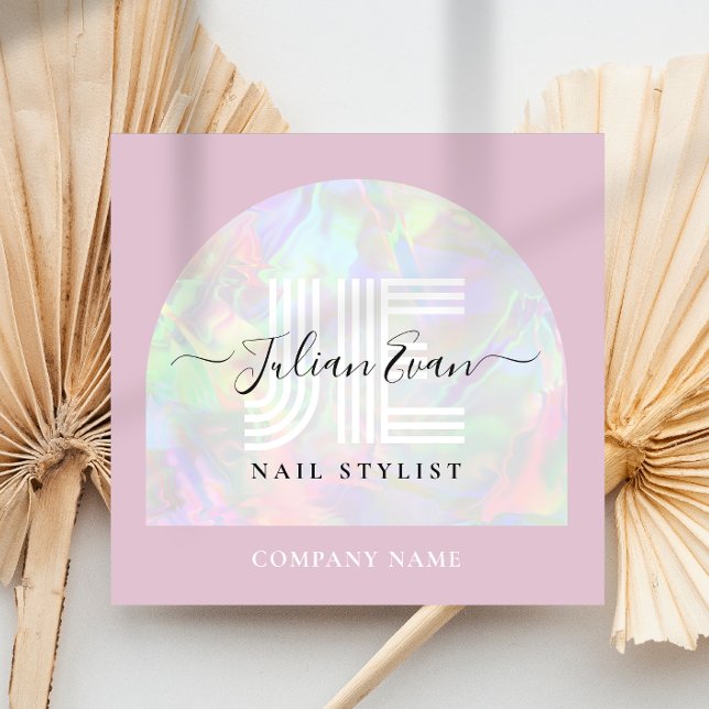 Girly Holographic QR Code Square pink Square Business Card (Creator Uploaded)