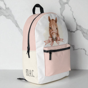 Girly Horse Pink Bow Watercolor Cute Girls School Printed Backpack