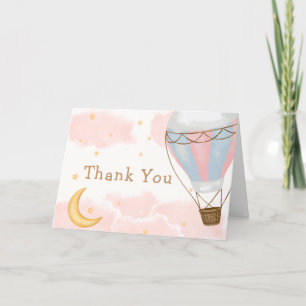 Girly Hot Air Balloon Moon Star Baby Shower Thank You Card