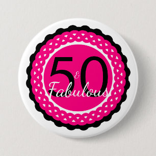 Girly Hot Pink and Black 50 & Fabulous Birthday 7.5 Cm Round Badge