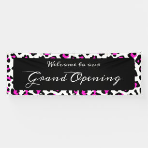 Girly Hot Pink Black and White Leopard Spot Banner