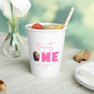 Girly Hot Pink Bold Typography 21st Birthday Party Paper Cups