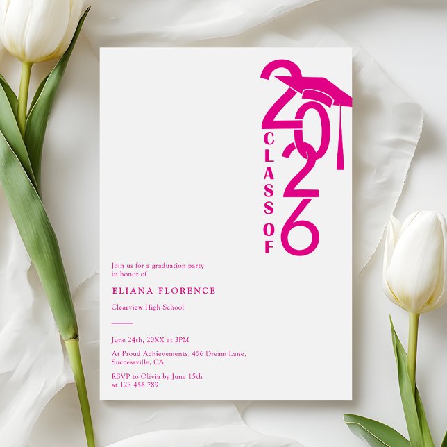 Girly Hot Pink Class of 2026 Graduation Invitation (Creator Uploaded)