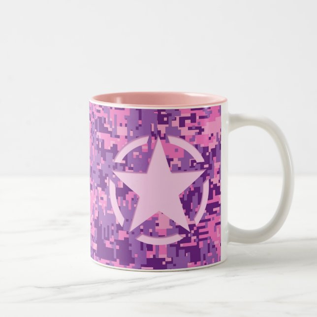 Girly Hot Pink Digital Camouflage Decor Two-Tone Coffee Mug (Right)