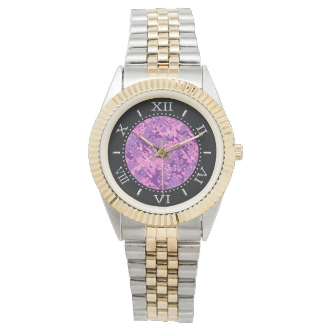 Girly Hot Pink Digital Camouflage Dial Watch (Front)