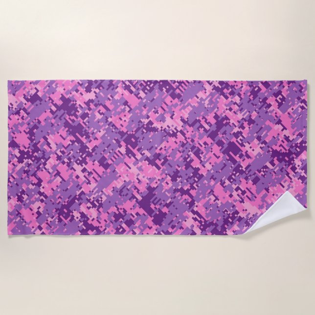 Girly Hot Pink Digital Camouflage on a Beach Towel (Front)