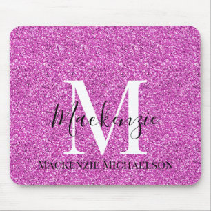 Girly Hot Pink Glitter Monogram Name   Mouse Pad