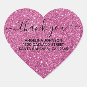 Girly Hot Pink Glitter Thank You Envelope Heart Sticker