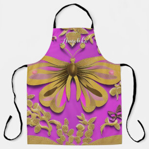 Girly Hot Pink Gold Butterfly Personalised Name Apron