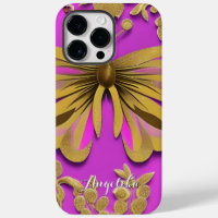 Girly Hot Pink Gold Butterfly Personalised Name