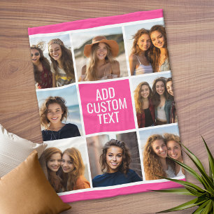 Girly Hot Pink Instagram Photo Collage Monogram Fleece Blanket
