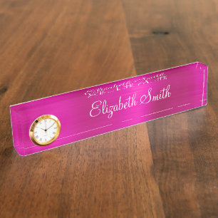 Girly Hot Pink Metallic Nameplate