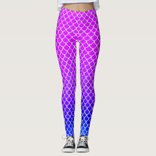 Girly Hot Pink Purple Gradient Mermaid Scales Pool Leggings