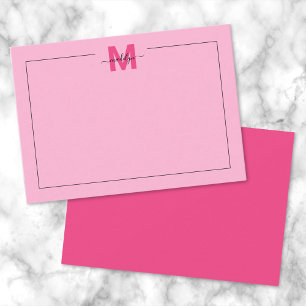 Girly Hot Pink Script Name Monogram Card