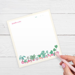 Girly Houseplants Pink, Green and Cream Unlined Notepad