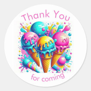 Girly ice cream birthday party classic round sticker