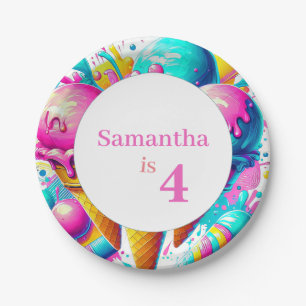 Girly ice cream birthday party paper plate