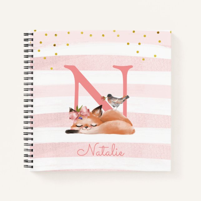 Girly Illustration Gold Glitter Pink Floral Diary Notebook (Front)