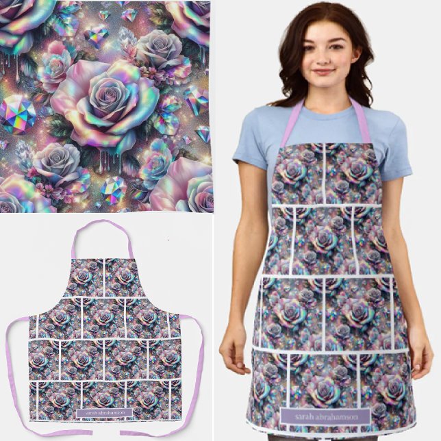 Girly Iridescent Roses and Glitter Drips Apron (Creator Uploaded)