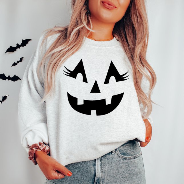 Girly Jack O Lantern Ash Grey Womens Halloween Sweatshirt (Creator Uploaded)