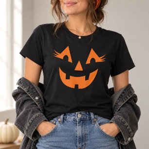 Girly Jack O Lantern Face Womens Halloween T-Shirt