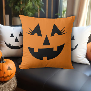 Girly Jack-O-Lantern Pumpkin Face Cushion