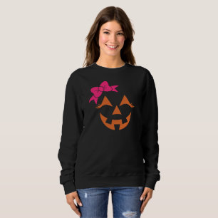 Girly Jack O Lantern Pumpkin Face Halloween Sweatshirt