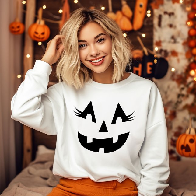Girly Jack O Lantern Pumpkin Face Halloween Sweatshirt (Creator Uploaded)