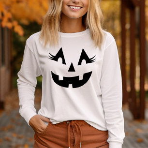 Girly Jack O Lantern Pumpkin Face Halloween T-Shirt