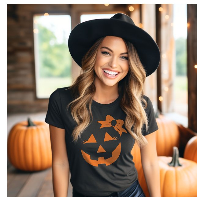 Girly Jack-o-lantern Pumpkin Face Halloween  T-Shirt (Creator Uploaded)