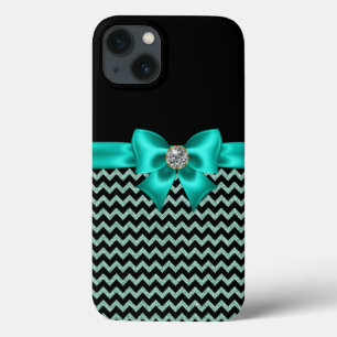 Girly Jewelled Turquoise Bow iPhone 13 Case