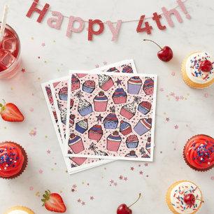 Girly July 4th Red White & Blue Patriotic Cupcakes Napkin