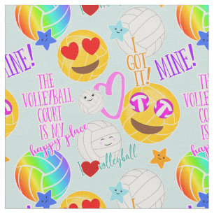 girly kawaii emoji volleyball typography pattern fabric