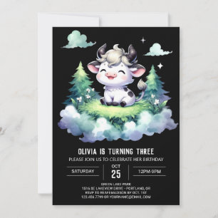 Girly Kids Cow Birthday Invitation