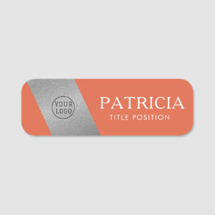 Girly Koi Fish Orange & Luxury Glitter Silver Logo Name Tag
