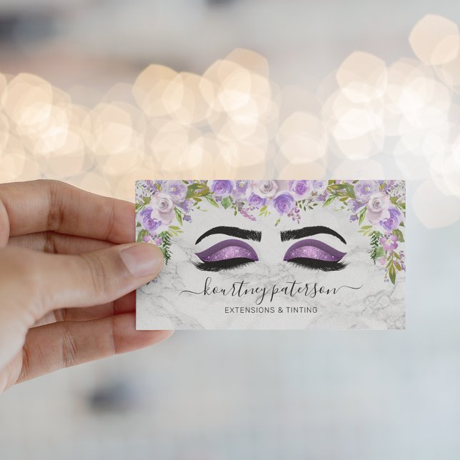 Girly Lashes Makeup Artist Purple Floral Business Card (Creator Uploaded)