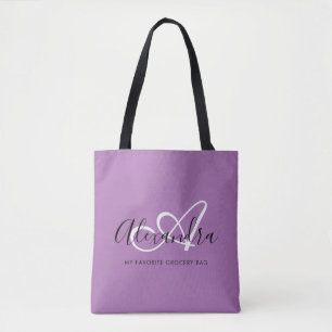 Girly Lavander Chic Trendy Elegant Script Monogram Tote Bag