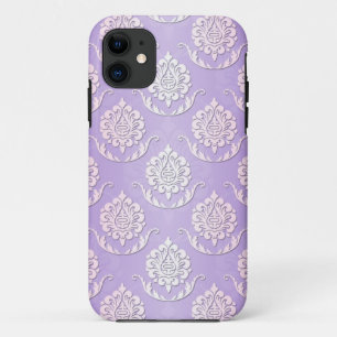 Girly Lavender and White Damask Pattern Case-Mate iPhone Case